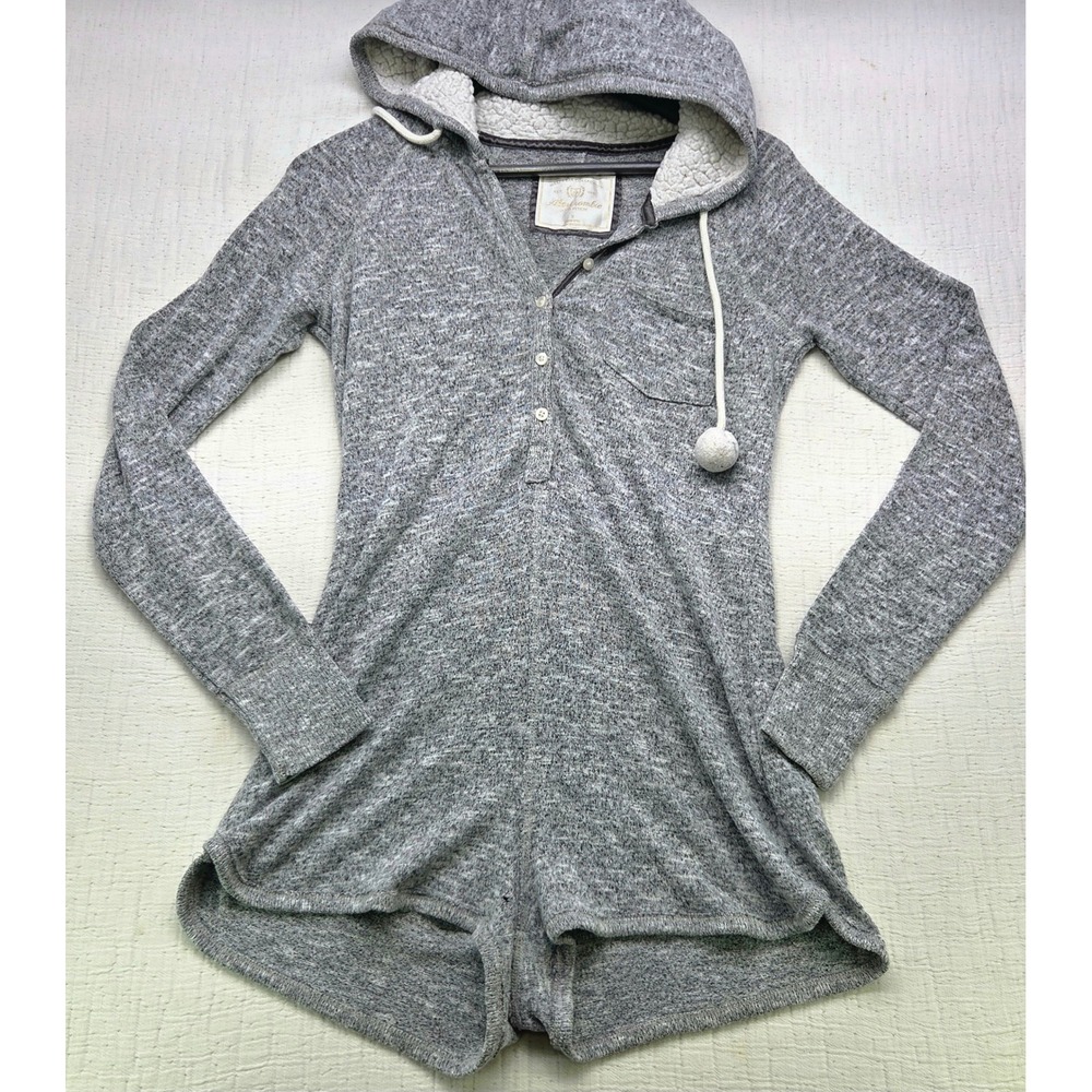 Abercrombie & Fitch Grey Hooded Romper Sleepwear Pom Pom Small